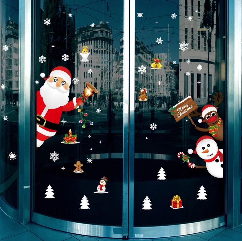 Christmas Window Sticker Merry Christmas Decorations For Home 2024 Cristmas Ornament Xmas Navidad Natal Gifts New Year 2025