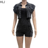 HLJ High Quality Women's Shorts Outfits Cotton Crop Jacket+Bodysuits 2 Piece Set Casual Vintage Two Piece Set Women's Spring New