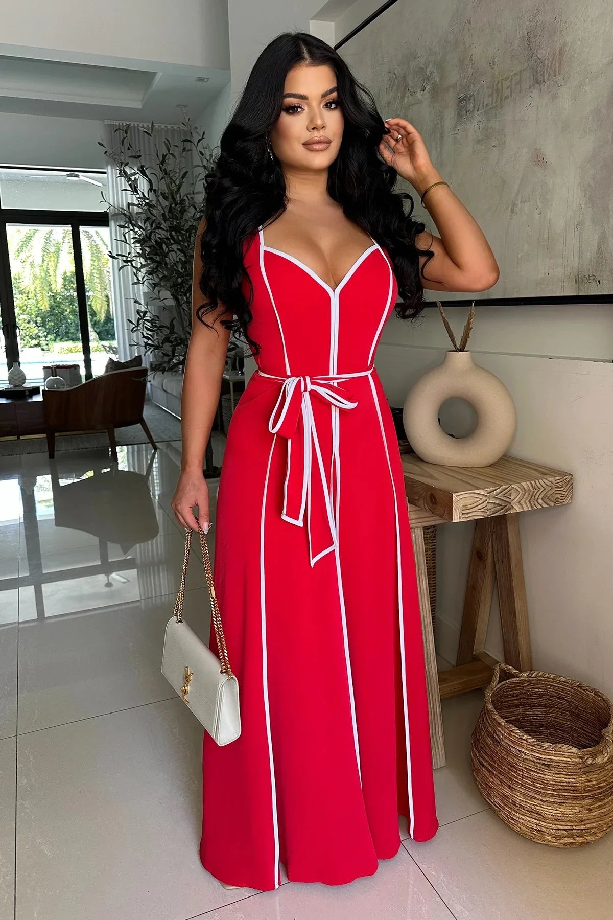 HLJ Elegant Stripe Patchwork Jumpsuits Women Halter Sleeveless Bow Belted Wide Legs Rompers Female Night Clubwear Overalls New
