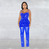 HBLL Women Club Outfits Spaghetti Strap Bodycon Jumpsuits Sparkly Rhinestone Romper Birthday Night Out One Piece Clubwear