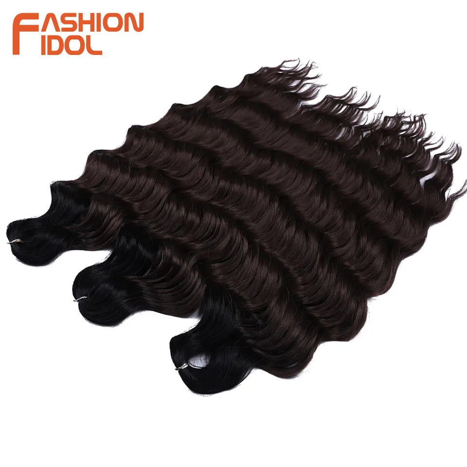 FASHION IDOL 24 Inch Synthetic Hair Water Wave Braiding Hair Extensions Ombre Rainbow color Deep Wave Curl Twist Crochet Hair