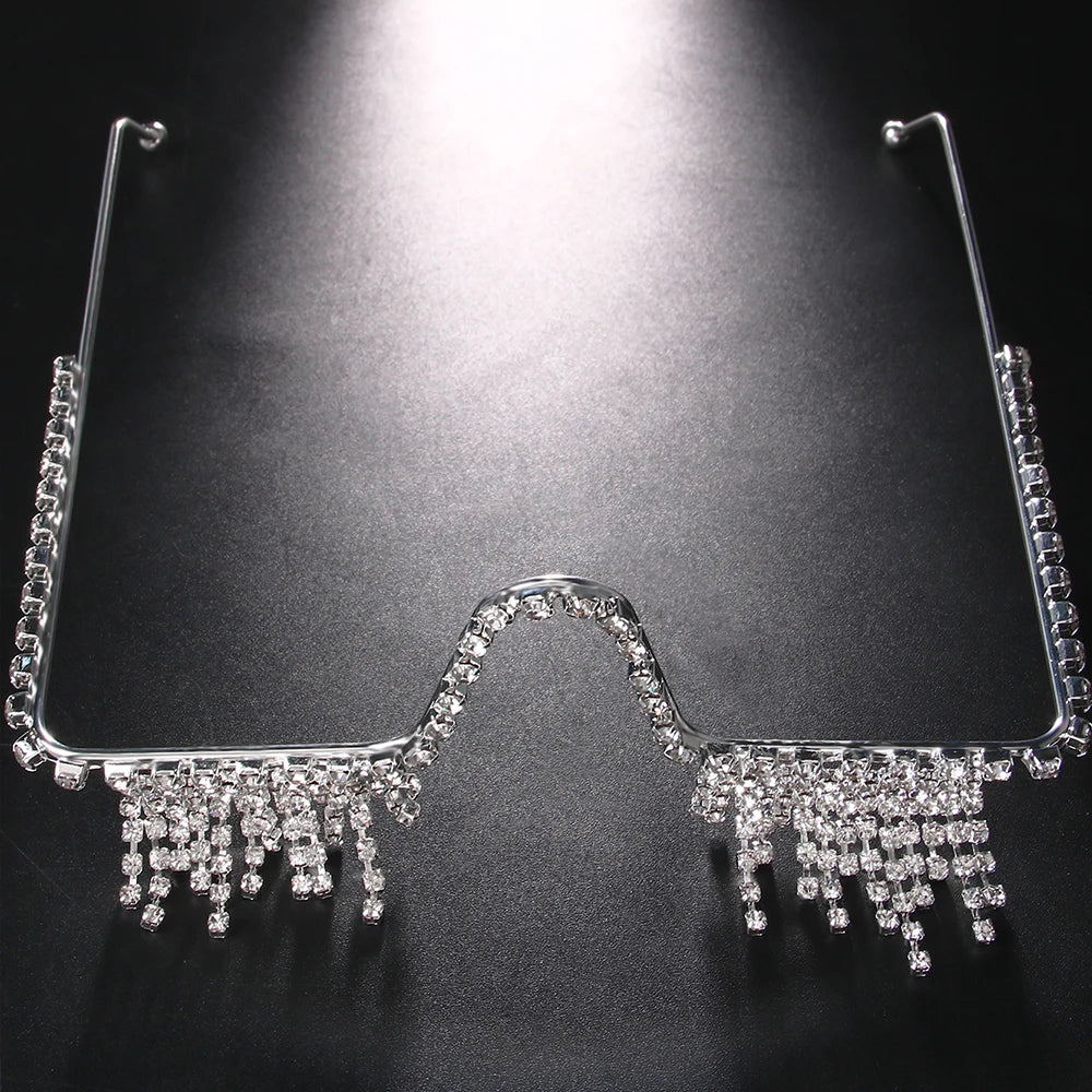 Stonefans Rhinestone Drop Glasses Frame for Women Free Shipping Luxury 2023 Luxury Crystal Tassel Half Frame Eyeglasses Jewelry