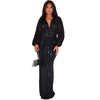Women Sequins Splice Dress V Neck Full Sleeve A Line Evening Dresses Party Solid High Waist Long Skirts Office Lady Prom