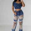 Women's Destroyed Ripped Hole Denim Pants Pearl Rhinestones Chain Distressed Slim Fit Skinny Jeans Y2K Night Club Party Jeans