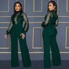 Fashion Women's Clothing Hollow Long-sleeved Loose Wide Leg Jumpsuits Overall Pants Solid Color Sexy Lace