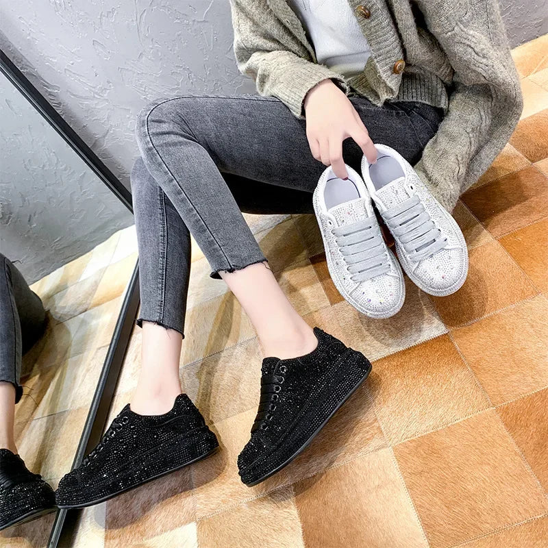 Brand Women's Sneakers Luxury Rhinestones Women Causal Shoes Designer Platform Sport Shoes Fashion Comfort Women Shoes Plus Size