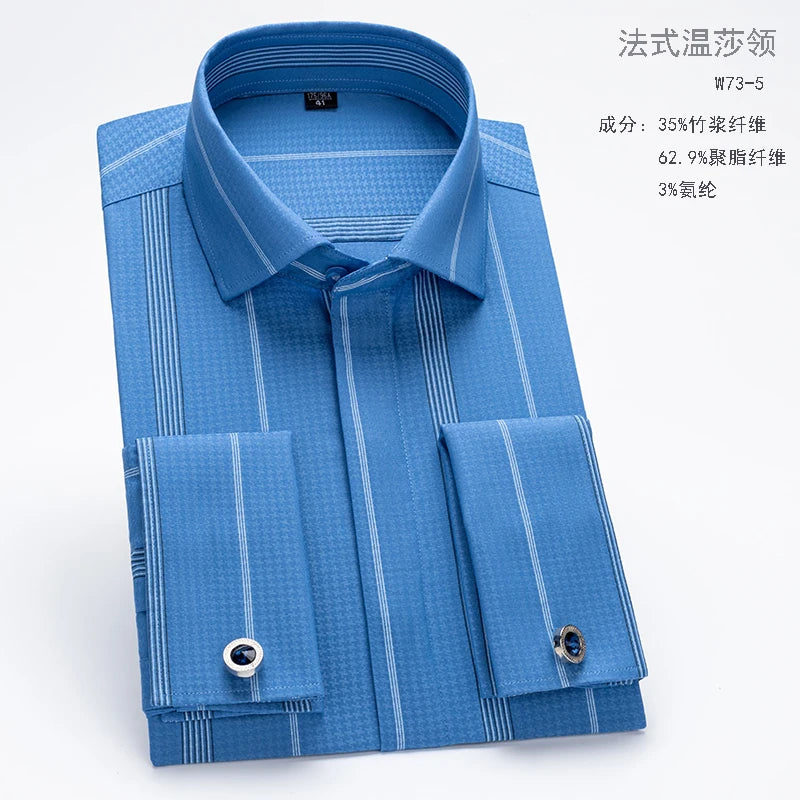 Men's French cufflink shirt with long sleeves slim fit concealed buttons solid color high end wedding dress formal men's