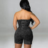 Rompers Women One Piece Elegant Splice Denim Jumpsuits Sexy Slim Fit Strapless Sleeveless Short Pants Sheath Playsuits