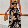Women Sleeveless Low Cut V-Neck Printed Dress High Slit Sexy Dresses Trendy Half Skirt Women's Set Light Elegant Summer Set