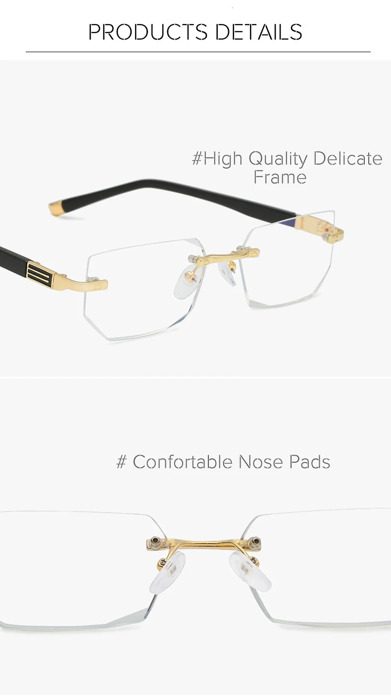 Men Blue Light Blocking Reading Glasses Women Dimond Cutting Rimless Eyeglasses Frame Anti Fatigue Hyperopia Presbyopic Eyewear
