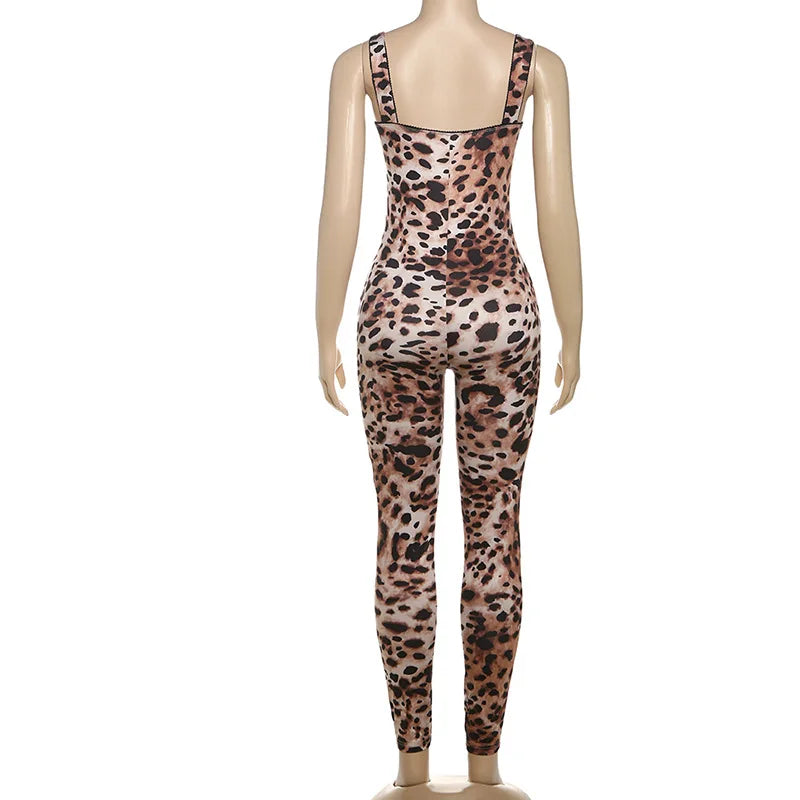 Leosoxs Sexy Jumpsuit Women Sleeveless 2025 Sexy Trend Leopard Print Sleeveless Street Fit Stretch Activity Workout Overalls