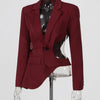 TWOTWINSTYLE Hollow Out Backless Slimming Blazers For Women Notched Collar Long Sleeve Spliced Button Irregular Blazer Female