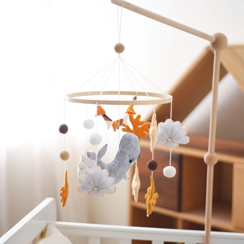 Baby Crib Mobile Bed Bell Rattle Toys Wooden Crochet Stars Pendant Bed Bell Toys Newborn Comfort Crib Bracket Hanging Toys Gifts