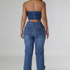 Women's Destroyed Ripped Hole Denim Pants Pearl Rhinestones Chain Distressed Slim Fit Skinny Jeans Y2K Night Club Party Jeans