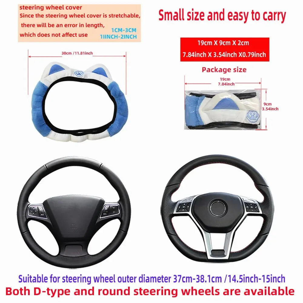 Cute Cartoon Plush Kitten Warm Car without Inner Ring Steering Wheel Cover Car Accessories Suitable for 14.5-15INCH