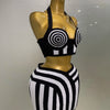 2025 New Women Celebrity Sexy Jacquard Black White Two Piece Bodycon Striped Bandage Skirt Set Designer Evening Party Dress