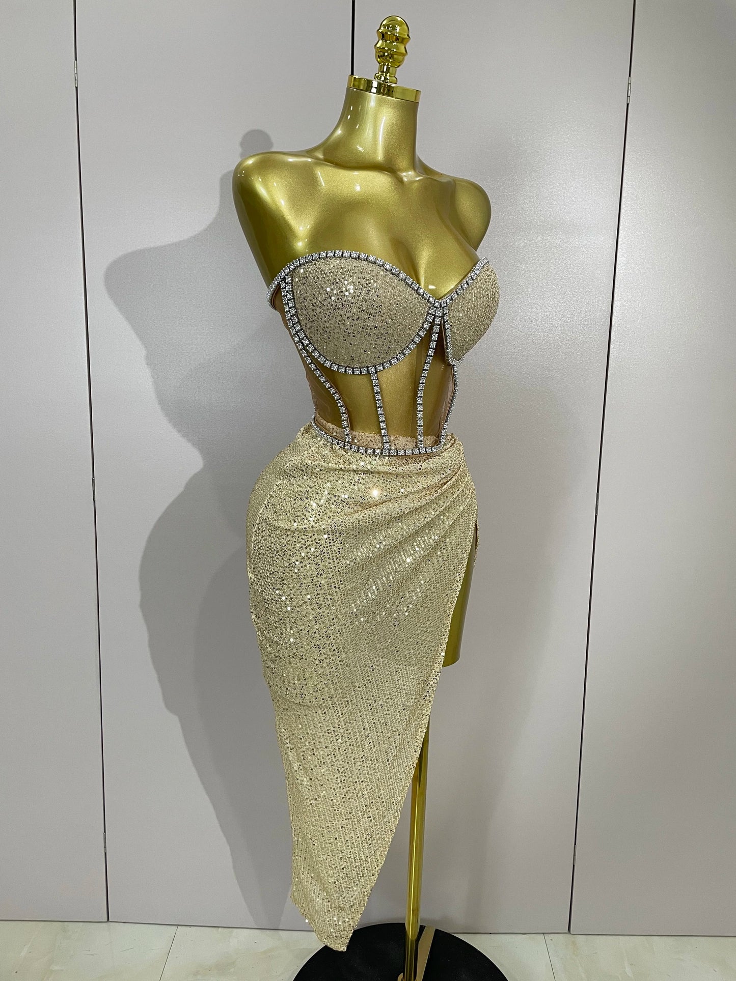 Sparkly Sequins Diamond Birthday Party Two Piece Set Evening Dress 2025 Women Sexy Singer Dancer NightClub Bar Performan Costume