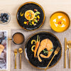 LOVECASA 16/32 Piece Black Porcelain Dinnerware Set with Gold Trim Dessert Plate,Dinner Plate,Cup,Bowl Tableware Set