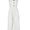 Beyprern New Chic Button Details Palazzo Jumpsuit One Piece Outfits Womens Ruched Strapless Wide Legs Jumpsuits Romper Clubwear