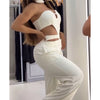Female Sets Chic 2025 Summer Lady Suit Stylish Outwear Pants Women's Set Strapless Sleeveless Slim Fashion Wide Leg Trousers