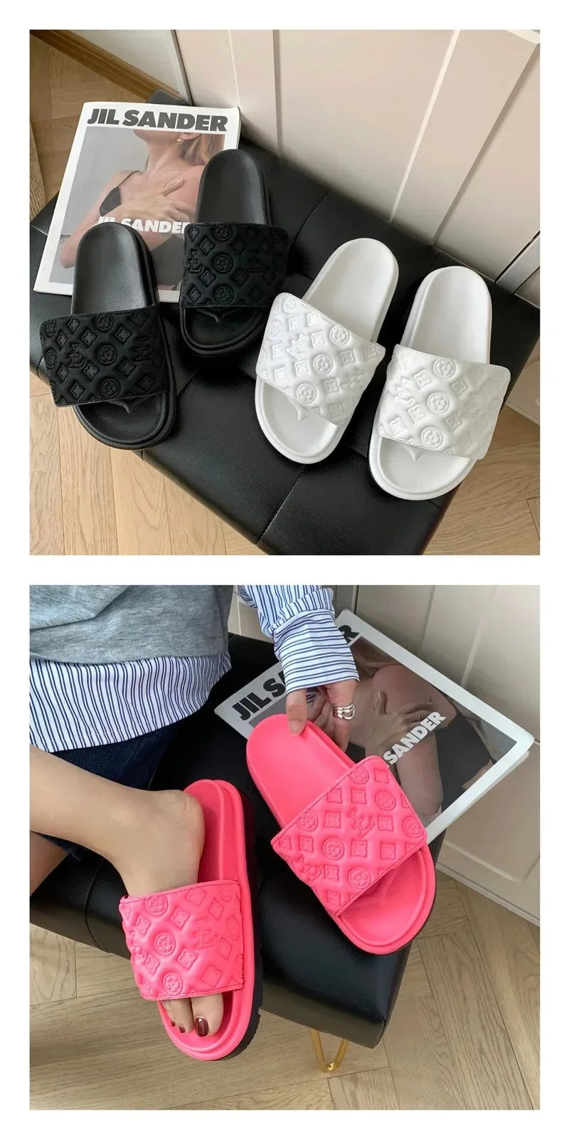Ladies Magic Sticker Flat Slippers 2025 Summer New Designer Luxury Sandals for Women Elegant Home Flat Slippers Zapatos De Mujer