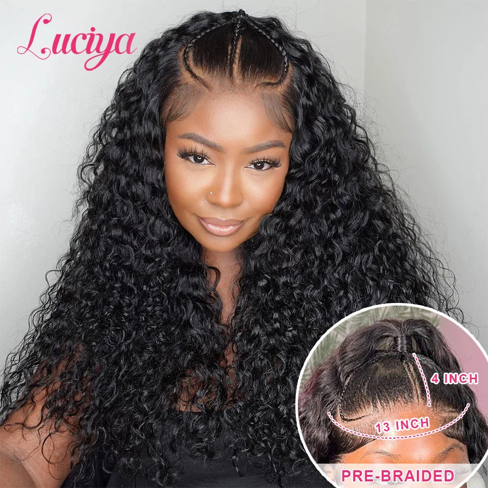 Glueless Pre Braided Wigs Deep Wave HD 13x6 Lace Frontal Wig Pre Everything Curly 13x4 HD Lace Front Human Hair Wigs Ready To Go