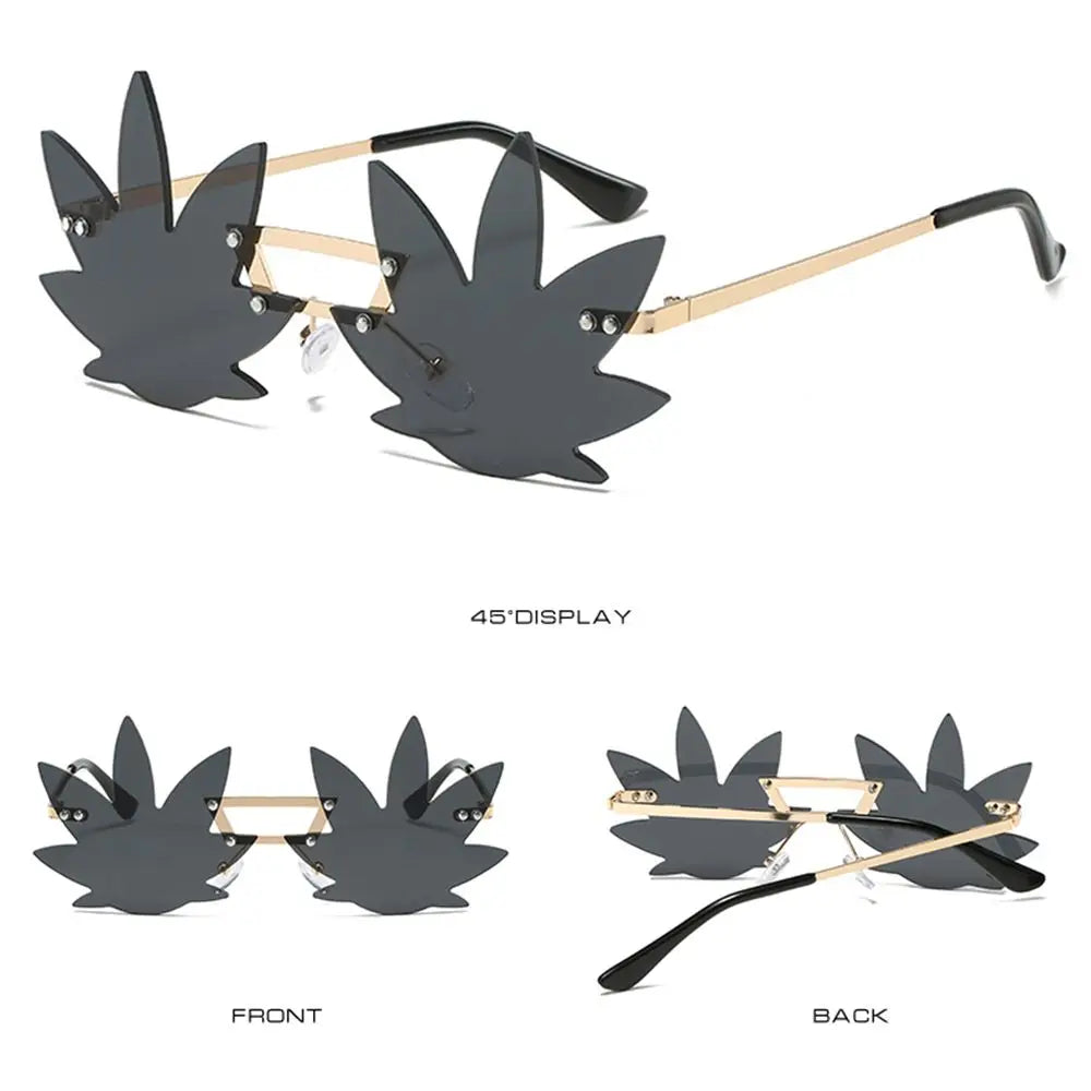 Novel Rimless Maple Leaf Shape Metal Sunglasses for Women Party Decorative Sun Glasses Men Unique Street Catwalk Prom Eyewear