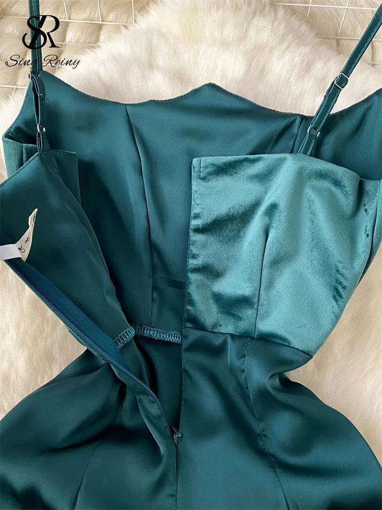 SINGREINY Evening Party Senior Slim Dress Women Spaghetti Strap Backless Zipper Sleeveless Bodycon 2024 Newest Satin Long Dress