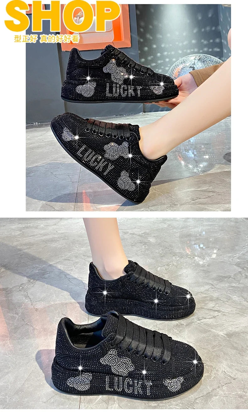 2024 Autumn New Luxury Women's Sports Shoes Cartoon Water Diamond Women's Shoes Luxury Fashion Flat Casual Shoes zapatos mujer