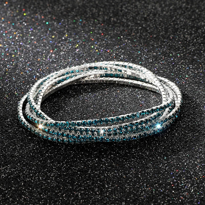 5Pcs/Lot Elastic Crystal Bracelets 2mm Charming Gold Color Crystal Rhinestones Metal Bangle Bracelet Jewelry DIY Gift