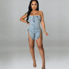 Rompers Women One Piece Elegant Splice Denim Jumpsuits Sexy Slim Fit Strapless Sleeveless Short Pants Sheath Playsuits