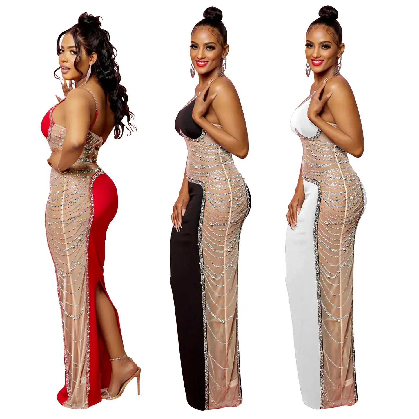 Sexy Summer Women Clothing Mesh Transparent Strap Long Dress One-piece Chic Style Mid-waist Length