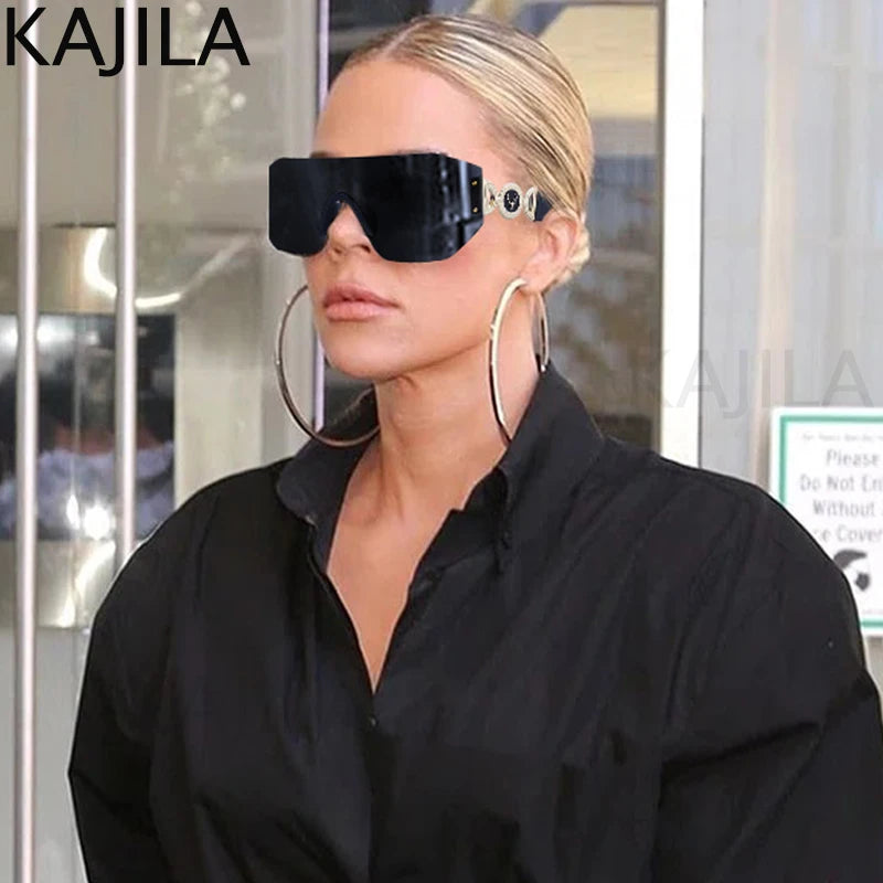 Oversized Shield Rimless Punk Sunglasses Women 2024 Luxury Brand Fashion Winged Sun Glasses For Ladies Shades Eyewear UV400