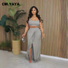CM.YAYA Summer Women Sets Sleeveless Sexy Strap Crop Top and Tassel Long Skirt Sets Night Club Party Beach 2 Two Piece Sets