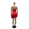 Ruffles Sleeveless Bodycon Mini Pleated Dress Women Party Elegant Short Evening Dresses Lady Luxury Sexy Birthday Red Prom Dress