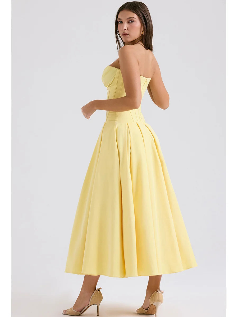 Mingmingxi Summer Strapless Bodycon Dresses Women 2024 New Arrivals Elegant Formal Occasion Dress Yellow Guest Party Dresses