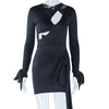 Elegant Black White Bodycon Dresses for Woman Long Sleeve Hollow Out Lace-Up Backless Bandage Party Dress Club Vestido Branco