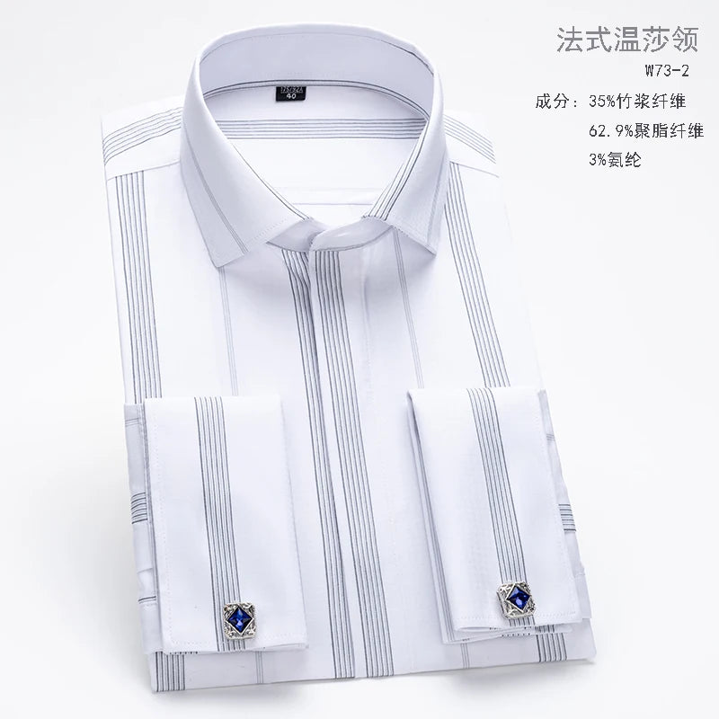 Men's French cufflink shirt with long sleeves slim fit concealed buttons solid color high end wedding dress formal men's