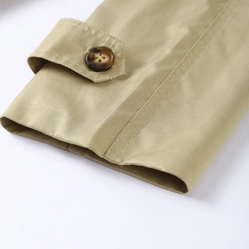 Fashion Belt Short Trench Coat Women Stand Collar Double Breasted Pocket Long Sleeve Coats 2025 Autumn Lady Commute Chic Outwear