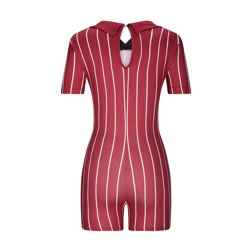 Women's V Neck Casual Jumpsuit One Piece Tight Short Rompers Sports Clothes Baseball Letter Print Summer Outfit New Fashion 2023