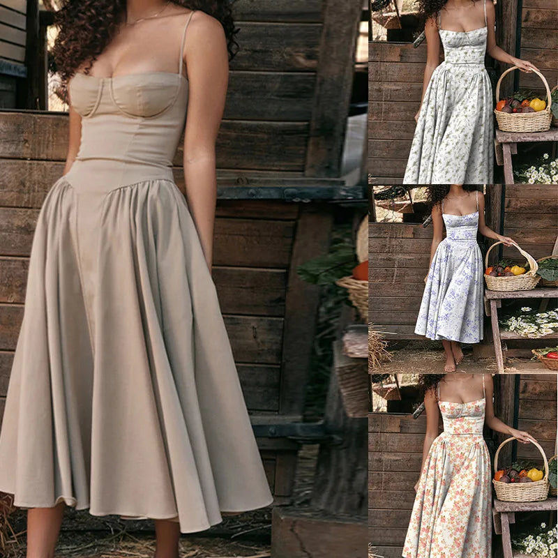2024 Summer Sexy Spaghetti Strap Long Dresses Slim French Vintage Elegantes Style Suspender Party Dress Vestidos Robes Longues