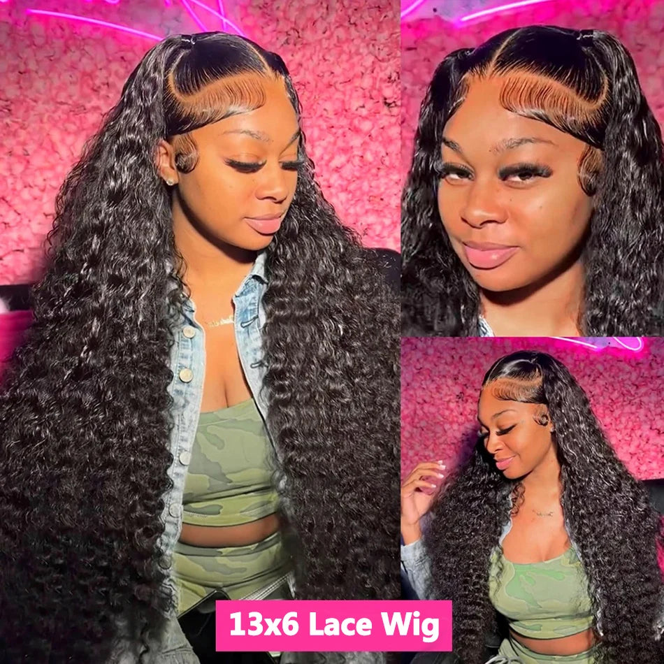 13x6 HD Transparent Lace Front Water Curly Wave Human Hair Wigs 40 Inch Long Jerry Curly Human Hair Frontal Wigs Full Bouncy