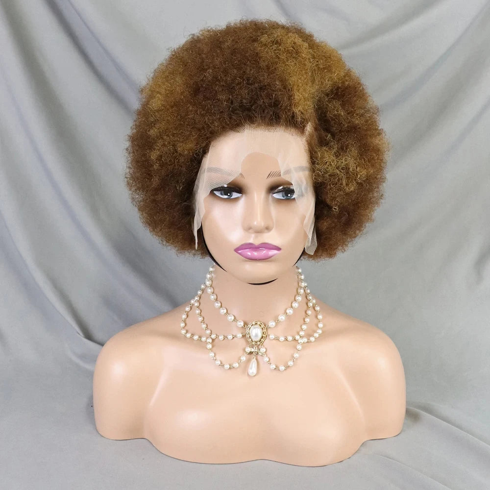 MALAIKA Kinky Curly Short Lace Front Wig Afro Bob Human Hair Natural Hairline 13X4 Lace Frontal Glueless Human Hair Wigs