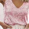 Women's Summer New Item Solid Color Fashion Sequin Light Mature Sexy V-neck Sleeveless Camisole Vest Pullover Top