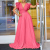 Elegant Pleated Jumpsuits & Rompers for Women V Neck Ruffles Belt Waisted High Waisted Floor Length Luxury Birthday Party Outfit