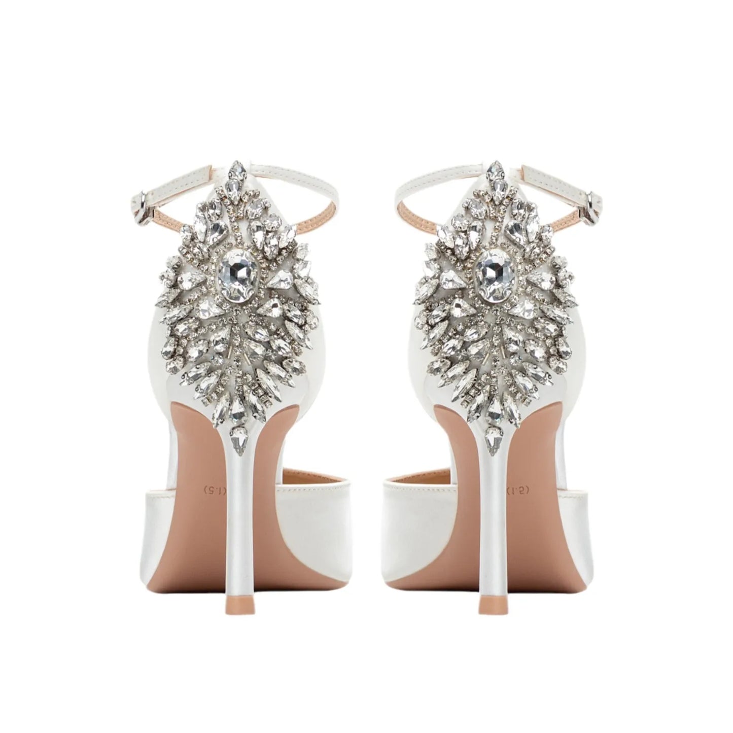 Baotou Hollow High Heel Women's Sandals Pointed Tip Thin Heel One-word Button Rhinestone Wedding Shoes Bridal Shoes