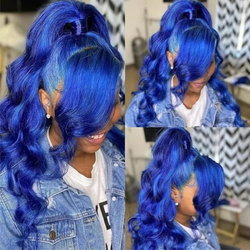 13x4 13x6 4x4 Blue Colored Lace Front Wigs For Black Women Brazilian Transparent Lace Frontal Wigs Human Hair Pre Plucked