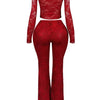 2025 Women's Set Long Sleeve Lace See Through Shirt + Long Pants Street Evening Sexy Two 2Piece Sets Outfits Tracksuit