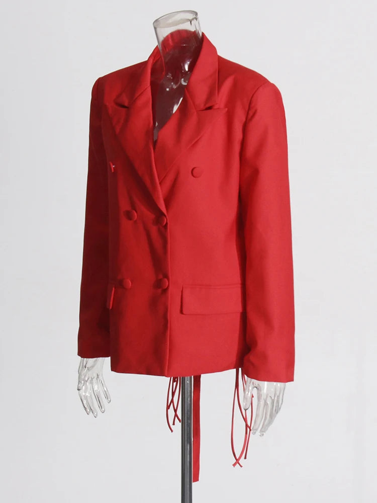 TWOTWINSTYLE Patchwork Diamonds Backless Blazer For Women Notched Collar Long Sleeve Spliced Button Chic Blazers Female Style