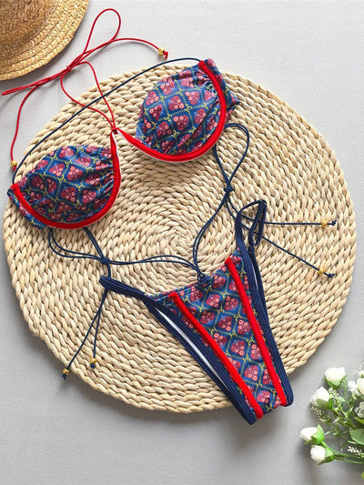 Sexy Print Laced Up Bikini 2 Piece Set Women Split Swimsuit High Waist Beach Backless Bikini 2025 New Summer Swimwear Bikini Set